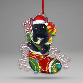 MUCHNEE Black Cat Christmas Ornament 2024, Black Kitten Gift for Cat Lovers Pet Owners, Cat Keepsake Decor Tree Hanging, Cat Ornament for Christmas Tree Decorations, Funny Cat Gifts for Women Men