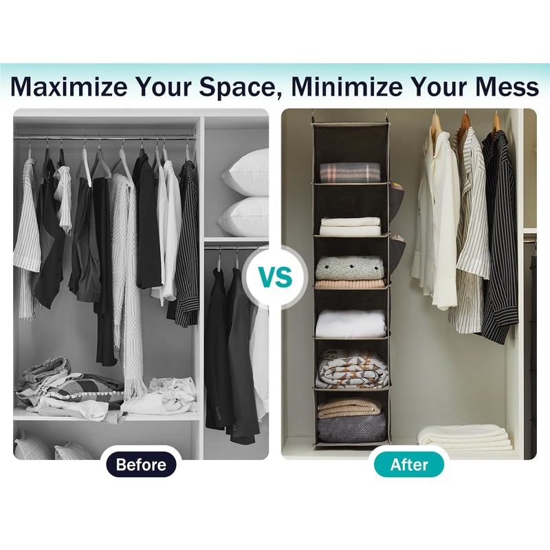YOUDENOVA Hanging Closet Organizers and Storage, 6-Shelf Closet Hanging Storage