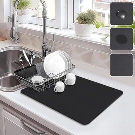 Drying Mat for Kitchen Countertops, Coffee Mat Hide Stain Rubber Backed Absorbent Dish Drying Mat