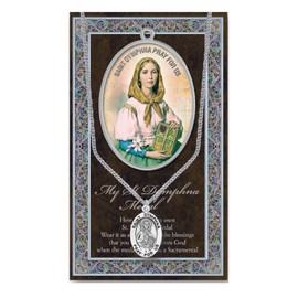 St Dymphna Pendant Medal Pewter on 18 inch Stainless Chain with Prayer