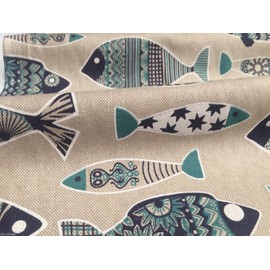 HomeBuy BLUE FISH Marine Fabric/Linen Look Material Curtain Upholstery 55" wide canvas (Sold by the Metre)