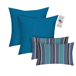 RSH Decor: Lumbar & Square Pillows Set of 4 | 20" x 12" & 17" x 17" | Sunbrella Performance Fabric | Outdoor Throw Pillows for Patio Furniture | Teal Blue & Black Stripe