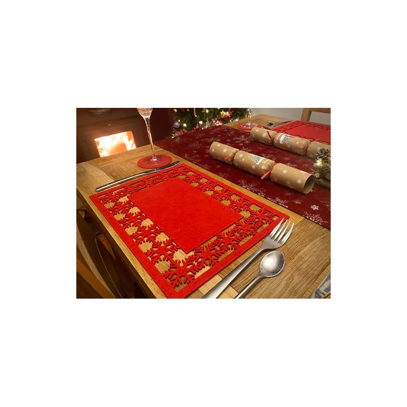 Blue Whale Gifts Red Felt Christmas Dinner Table 8 Snowflake