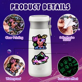 52 Pcs Neon Astronaut Stickers for Kids Glow in The Dark, Waterproof Space Sticker for Water Bottle, Vinyl Laptop Decals for Teens Girls Boys, Students Adults Sticker Pack
