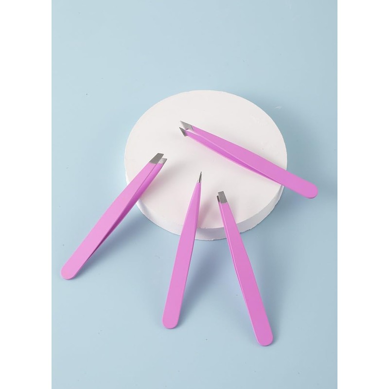 Mini Oval Slant and Point Combo Tweezers (Pink, Set of