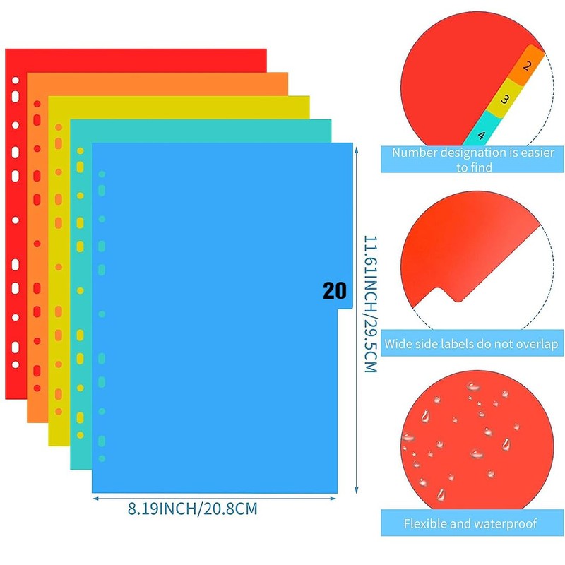 SJBAUTYO 20 Folder Dividers, Part Index for A4 Folders, Suitable
