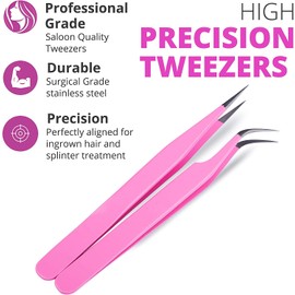 SIVOTE Lash Tweezers for Eyelash Extensions – Professional Stainless Steel Straight & Curved Tips – Precision Lash Extension Tweezers Set for Volume & Classic Lashes (c, Pink)