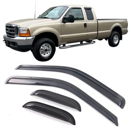 IKON MOTORSPORTS Tape On External Window Visors, Compatible with 1999-2016 Ford F-250 F350 F450 Super Duty Extended Cab, Smoke Tint
