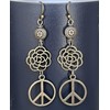 Bronze Hippie Dangle Earrings Flowers Peace Love. Jewelry Earrings for