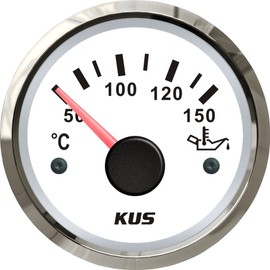 KUS Oil Temperature Display 50-150 °C with Backlight 12 V/24 V 52 mm (2 Inch) (White)