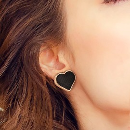 Mierfyni Cute Heart Stud Earrings for Women 14k Gold Plated Heart Earrings with Faux Leather Gold Black