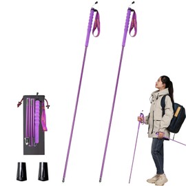 OKHEALING High Strength Carbon Fibre Trekking Poles, 1 Pair, Foldable into 5 Pieces, Lightweight and Strong, Joint Protection, Suitable for Hiking, Trekking and Mountaineering (Purple, 120)