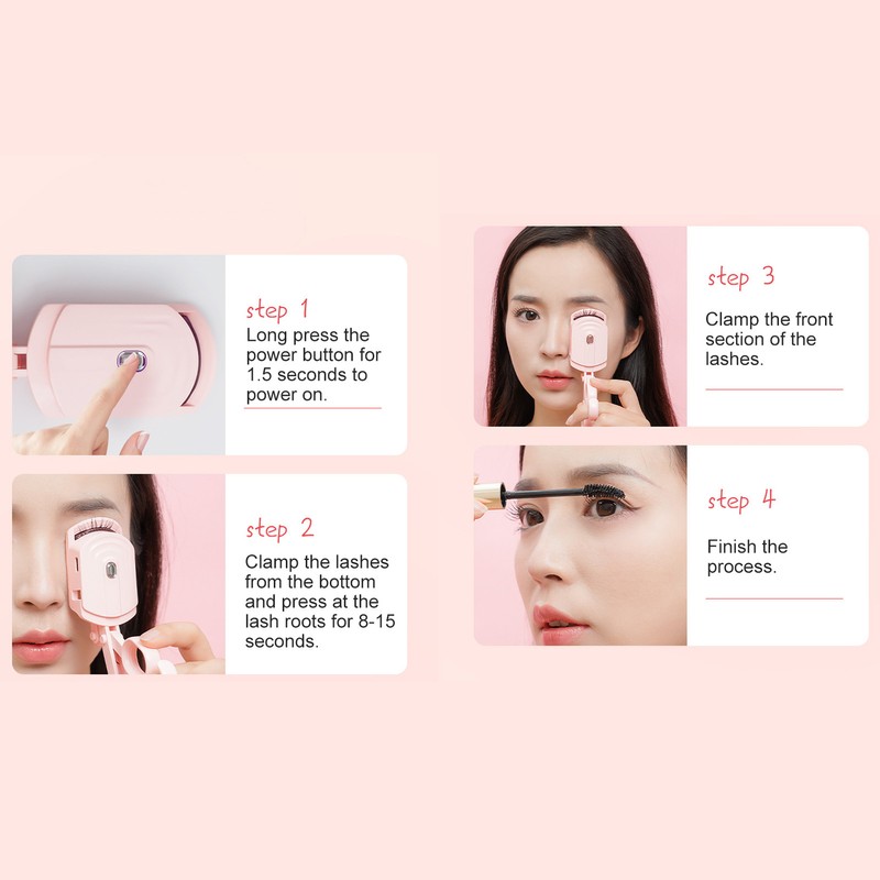 Heated Eyelash Curler Rechargeable 3 Levels Temperature Long Lasting Electric