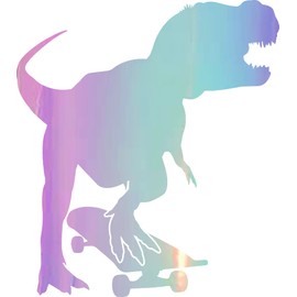 NBFU Decals T Rex Dinosaur Skateboard 1 (Holographic Opal Purple) (Set of 2) Premium Waterproof Vinyl Decal Stickers Laptop Phone Accessory Helmet Car Window Bumper Mug Tuber Cup Door Wall Decoration