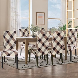 SearchI Fundas para Sillas de Comedor, Juego de 4, Cubiertas Elásticas de Spandex Súper Ajuste, Removibles y Lavables, Protector para Sillas Parsons de Cocina, Hotel(Cuadrícula)