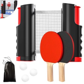 HOMURY Table Tennis Bat Set: Professional Table Tennis Set with 2 Table Tennis Bats + Retractable Net + 3 Table Tennis Balls + 1 Carry Bag, Table Tennis Set for Indoor Outdoor Children Adults
