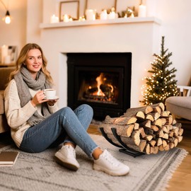 EALPVIS Heavy Duty Firewood Rack Outdoor - 22 Inch Log Holder for Fireplace with 151 lbs Capacity, Black Metal Wood Storage Rack, Rust-resistant Fire wood Rack for Backyard Patio Fire Pit