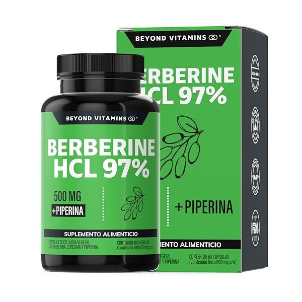 Berberina HCL 97 500mg de Berberina Clorhidrato, potenciado con Piperina