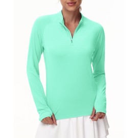 isnowood Women's 1/4 Zip Long Sleeve Rash Guard, UPF 50+ UV Sun Protection Shirts, Quick Dry Workout Hiking Athletic Tops Mint Green