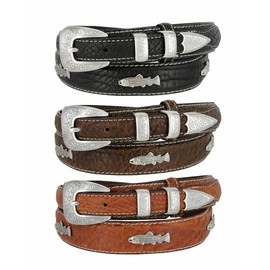 Silver Engraved Fish Conchos Genuine Leather Western Ranger Belt (Tan,40)