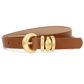 XZQTIVE Women's Leather Belt for Jeans Dresses Pants Coats Fashion Ladies Belt with Gold Buckle Brown Belt for Women