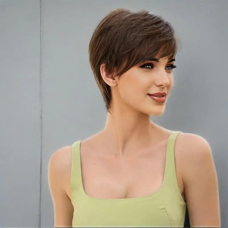 Pelucas De Cabello Natural Para Mujer Pelucas Cortas Marrón