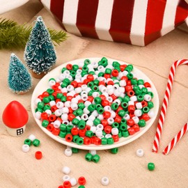 MFUOE 1000 Christmas Pony Beads Red White & Green Christmas Crafts Beads Hair Beads
