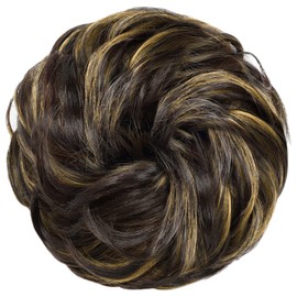 Yamel Messy Bun Hair Pieces for Women Hair Bun Extension Medium Ash Brown mix Sandy Brown Updo Curly Messy Bun Scrunchie