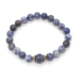 Damenarmband aus blauen Jaspisperlen und tibetischen Perlen aus goldenem Metall