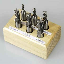 6 PC HSS 4 Flute END Mill Set 1/8"-1/2" 3/8 Shank Mills W/ 3/16", 5/16",1/4" 4FL