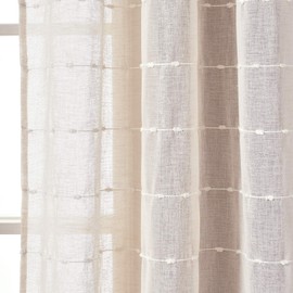 Lush Decor Farmhouse Textured Grommet Sheer Window Curtain Panel Pair, 38"W x 95"L, Beige