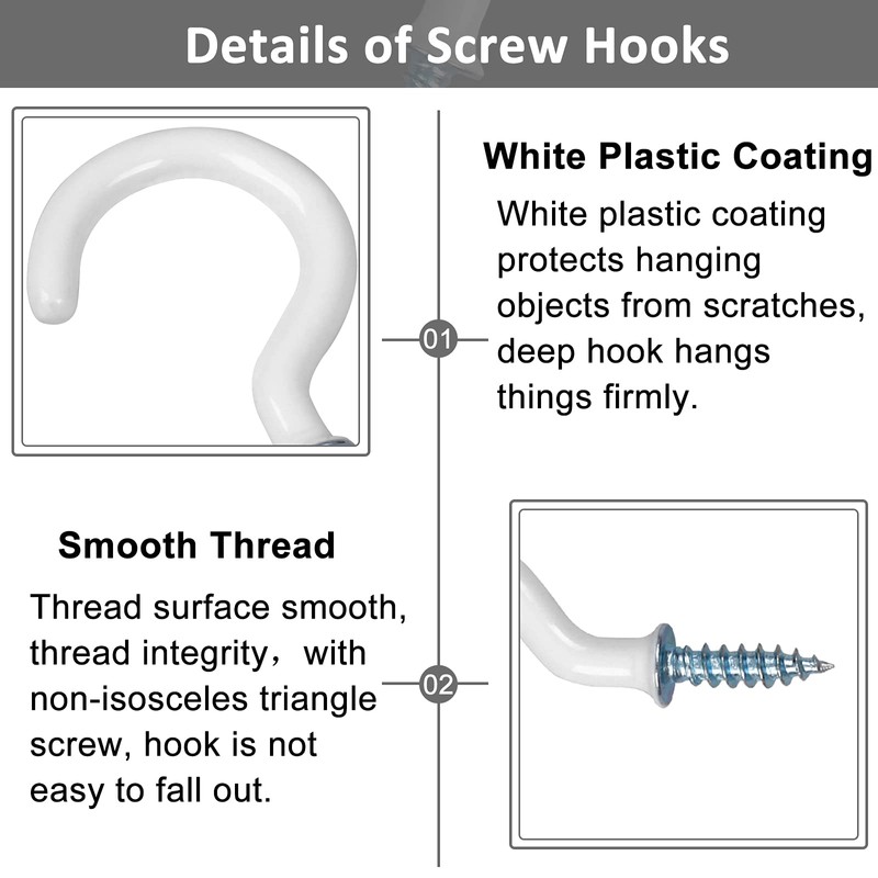 funvce Pack of 70 Screw Hooks, Cup Hook Screw with