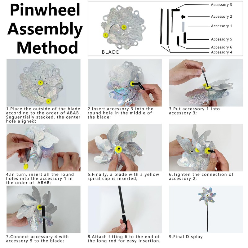 KOKMEYA 10-Pack Reflective Bird Repellent Pinwheels 7.1 Inches in Diameter