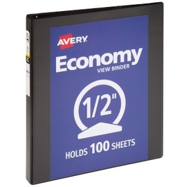 Avery Economy View 3 Ring Binder, 0.5" Round Rings, 1 Black Binder (05705)