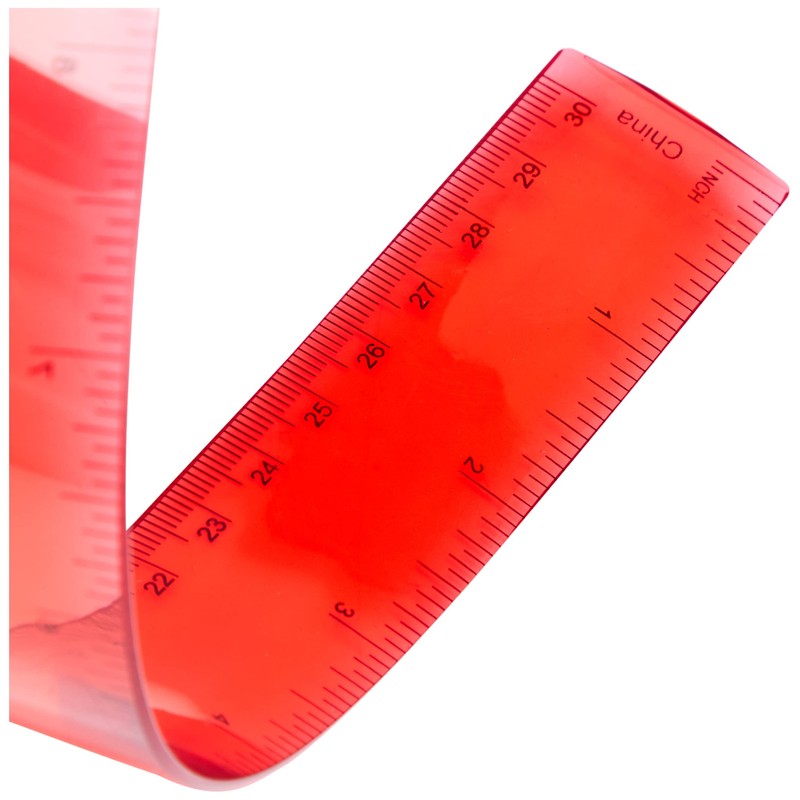 eBuyGB Flexible Plastic Transparent Ruler, 30 cm, Red