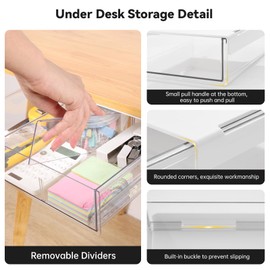 OTraki Under Desk Drawer Organizer, 3 Packs Clear Plastic Under Desk Storage with Slide Out Drawer, Under Desk Shelf Holder for Pen Makeup in Home Office Dorm, With Self-Adhesive (Small/Medium/Large)
