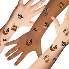 Flash Tatttos Kids Pirate Temporary Tattoos | 25 tattoos in 5 designs | Pirate Birthday Party Supplies | Nautical Party | Pirate ship, Skull, crew,