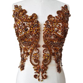 Handmade Rhinestones Lace Bodice Applique Sew on Beads Sequins Trimming Patches for Dress Clothing Accessories