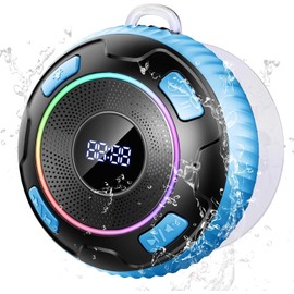 PRSCFUM Bluetooth Speaker, Portable Bluetooth 5.3 Music Box with Stereo, IP7 Waterproof Bluetooth Shower Speaker with Suction Cup, LED/RGB Light, Microphone, Handsfree, for Outdoor/Party/Travelling