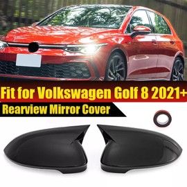 2pcs for VW Golf 8 MK8 R GTI RLine 2020 2021 2022 2023 Accessories（W/Lane Assist）OX Horn Side Rearview Mirror Cover Sporty Car Auto Exterior ABS -Carbon Black