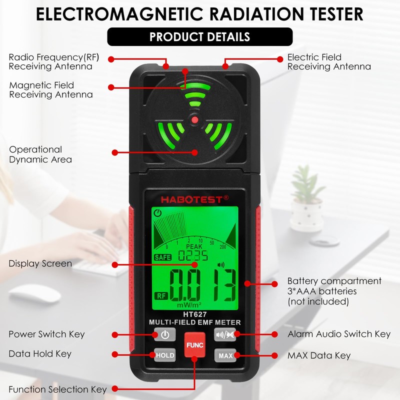 Electromagnetic Field Radiation Detector,Portable 2.26inch LCD Display EMF Reader Meter