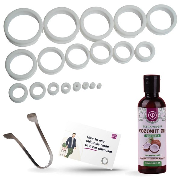 Vajraang Phimosis Stretching Rings (20 Rings Set) with Extra Virgin Coconut Oil and 'How to use' Booklet