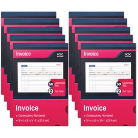 XKDOUS 10 Pack Invoice Book, 2-Part Carbonless, 5-9/16" x 8-7/16" Invoice Receipt Book for Small Business, 50 Sets per Book