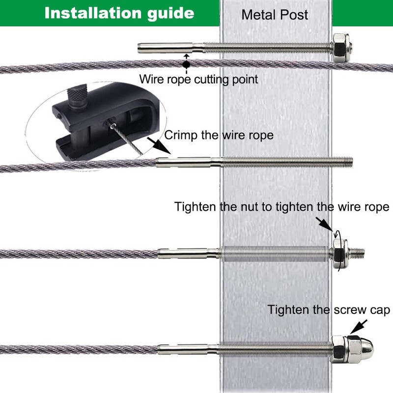 Sowtowe 1/8 Inch T316 Stainless Steel Cable Hardware, Railing Kit,