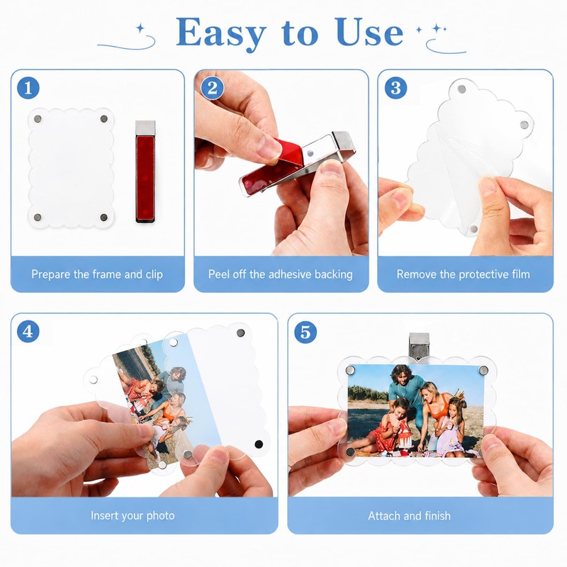 2-Pack Car Sun Visor Photo Holders, Scalloped Acrylic Magnetic Frames