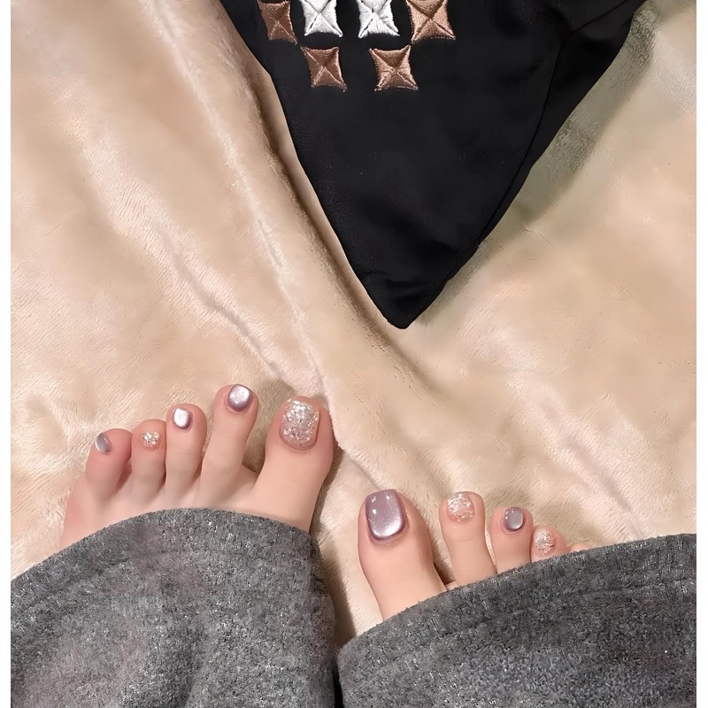 [ALLEVG]ネイルチップ 足用 24枚入 フットネイルチップ フットネイル 足用 マグネットネイルチップ 夏 付け爪 スモーキーパープル