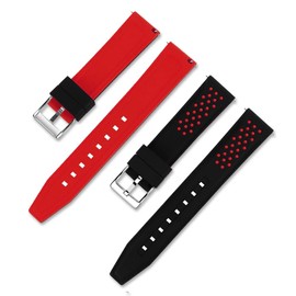 Narako Quick Release Silicone Watch Bands Divers Model Replacement Rubber Watch Strap 20mm 22mm 24mm 26mm Waterproof dot Bicolor Silver Buckle for Men and Women Sport (20mm, Red)