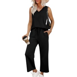 XIEERDUO Two Piece Sets for Women Beach Vacation Clothes for Women Summer Casual Lounge Sets Airport Travel Outfits Black L