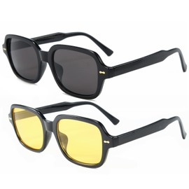 OSAGAMA Vintage Retro Sunglasses for Women Men Fashion Square Large Sunglasses Fashion, Black + light yellow