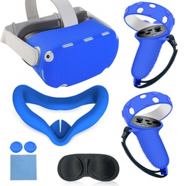MLemonVR Silicone Cover Set Compatible with Oculus/Meta Quest 2 Accessories,Includes Controller Grips Button Caps & Face Cover, Shell Cover, Lens Cover, for Quest 2_Blue